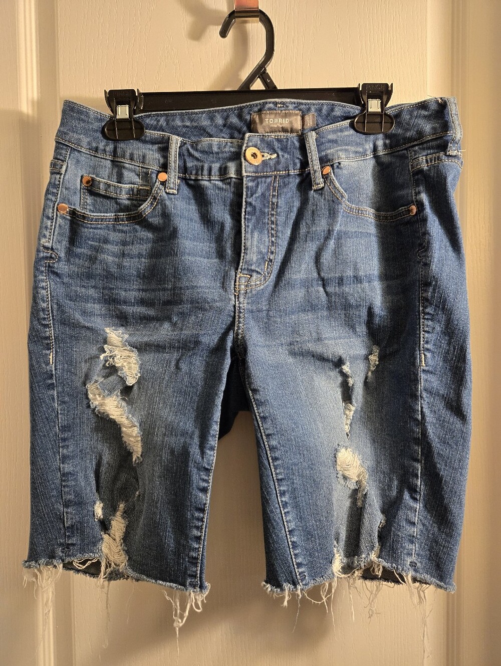torrid Medium Blue Distressed Denim Bermuda Shorts